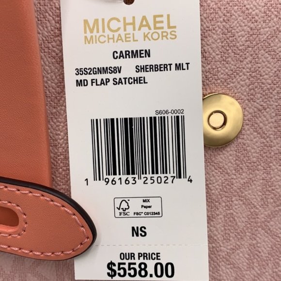 Michael Kors Carmen Medium Color-Block Logo Satchel Crossbody Sherbert Multi - Picture 10 of 16